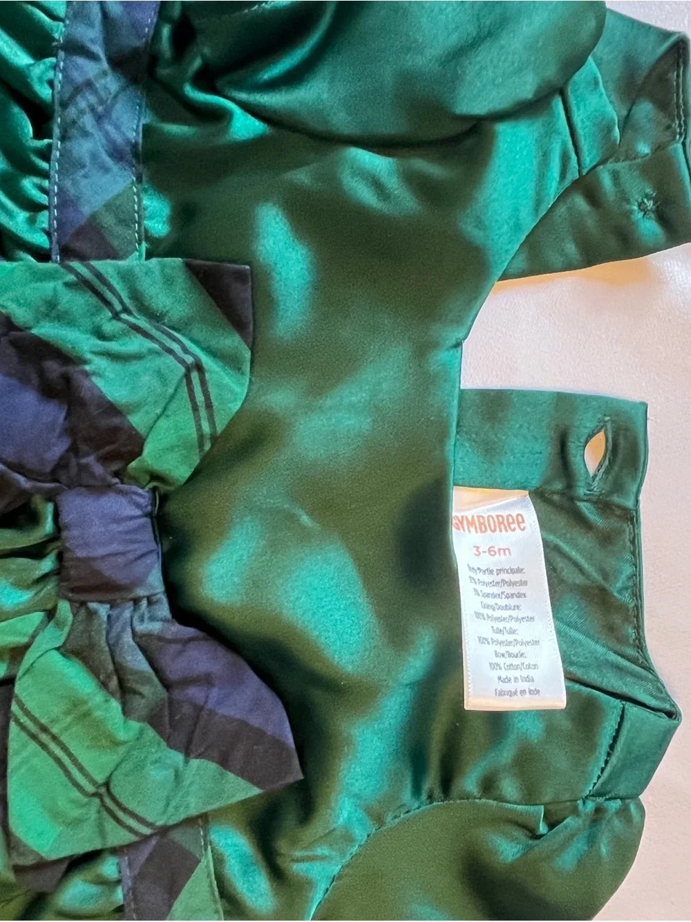 Gymboree Emerald Green Satin Holiday Dress with Navy Bow Accents